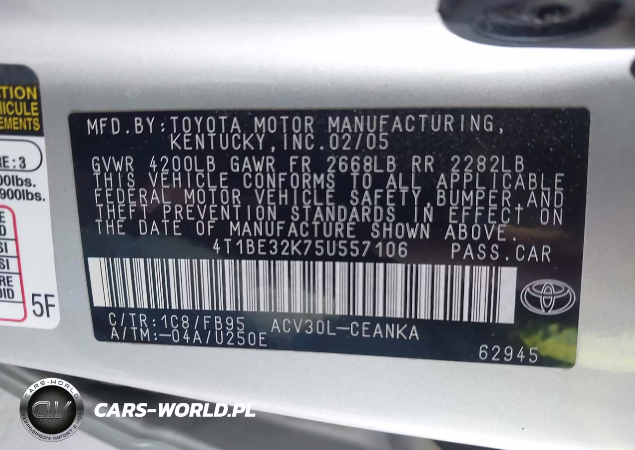 2005 Toyota Camry Le VIN:4T1BE32K75U557106 - 9