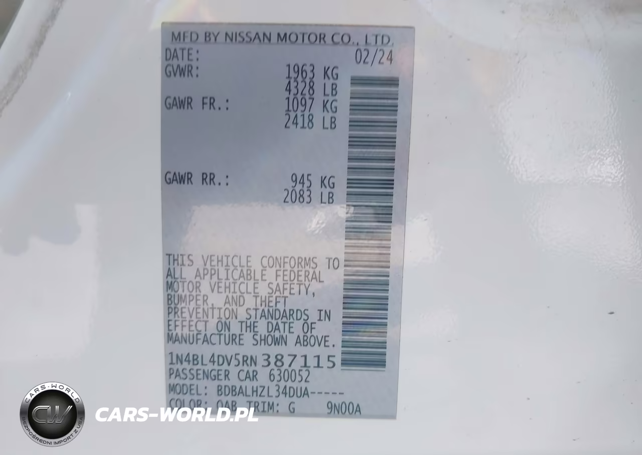 2024 Nissan Altima Sv Fwd VIN:1N4BL4DV5RN387115 - 9