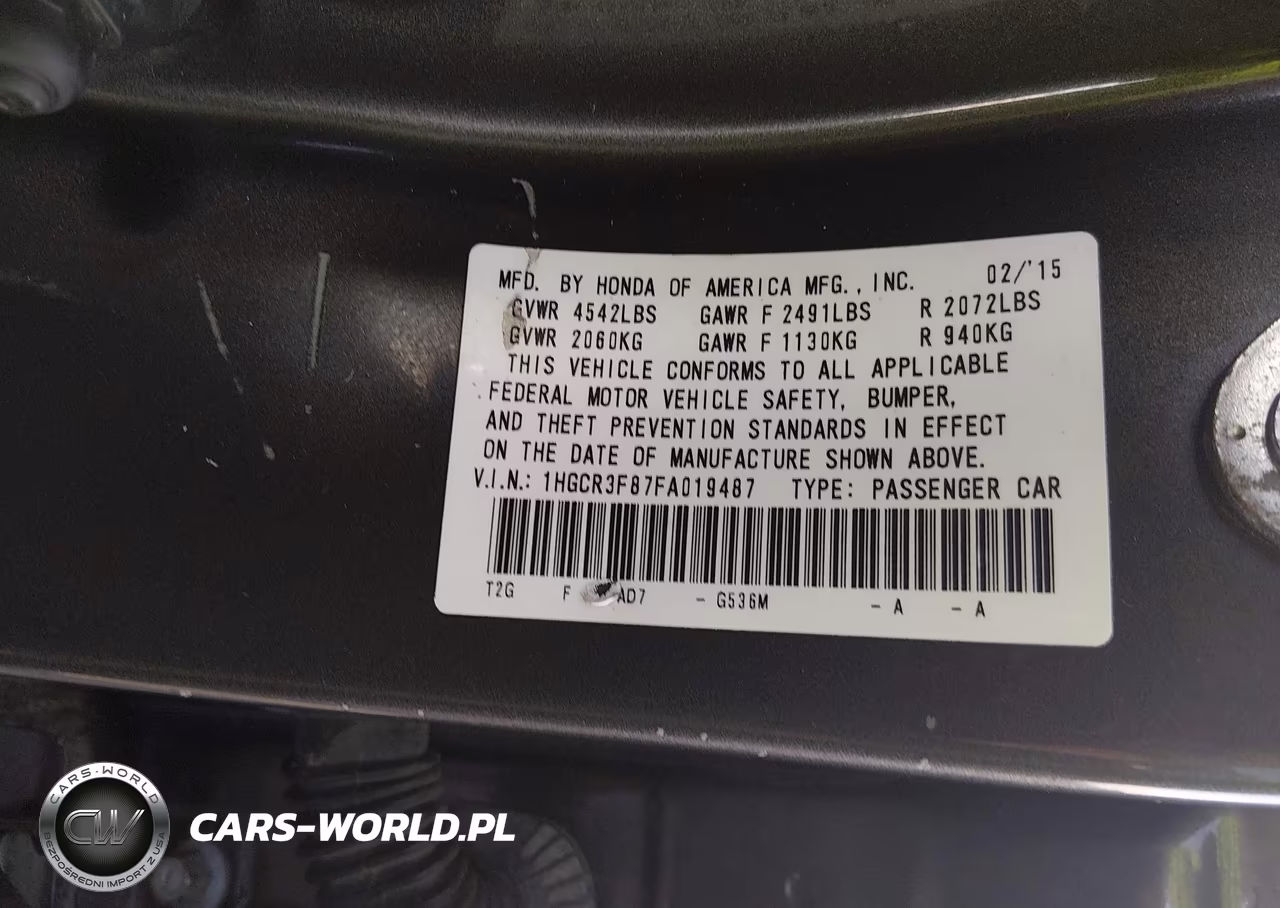 2015 Honda Accord Ex-L V-6 VIN:1HGCR3F87FA019487 - 9