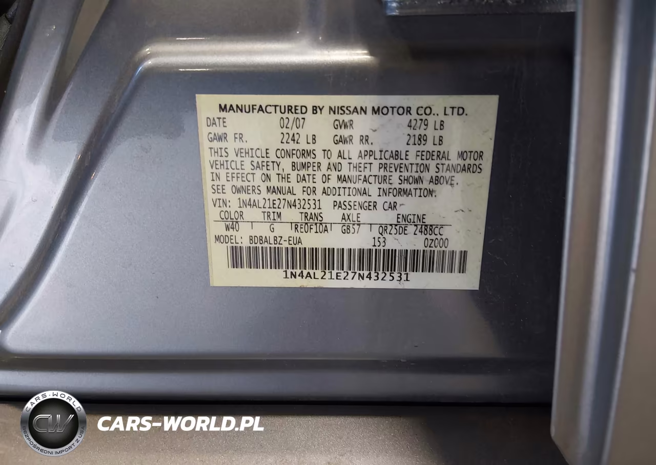 2007 Nissan Altima 2.5 S VIN:1N4AL21E27N432531 - 9