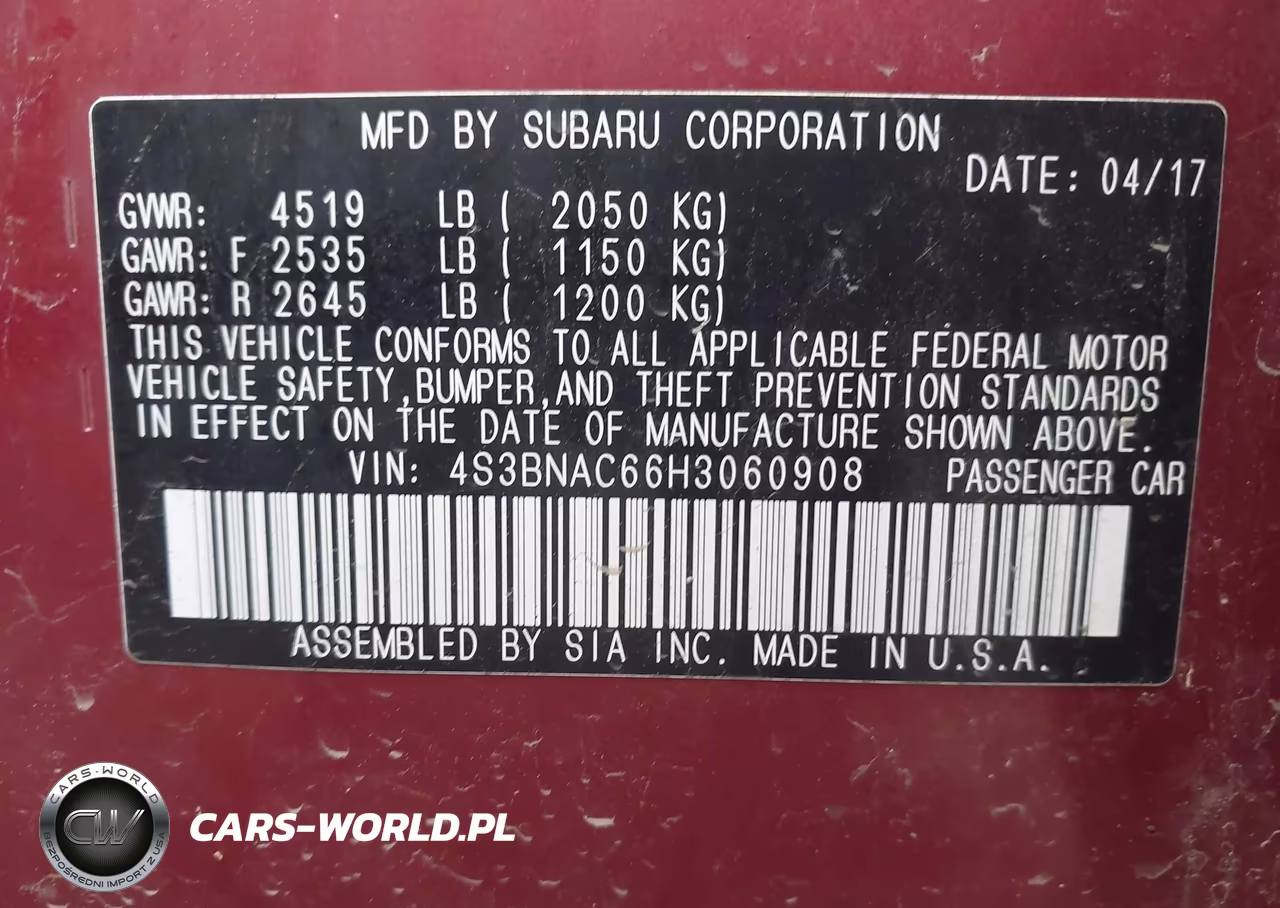 2017 Subaru Legacy 2.5I Premium VIN:4S3BNAC66H3060908 - 9