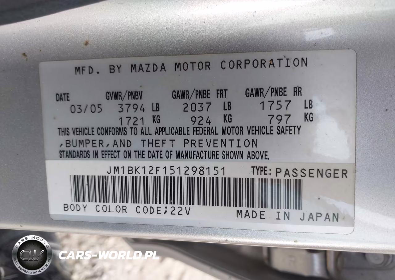 2005 Mazda Mazda3 I VIN:JM1BK12F151298151 - 9