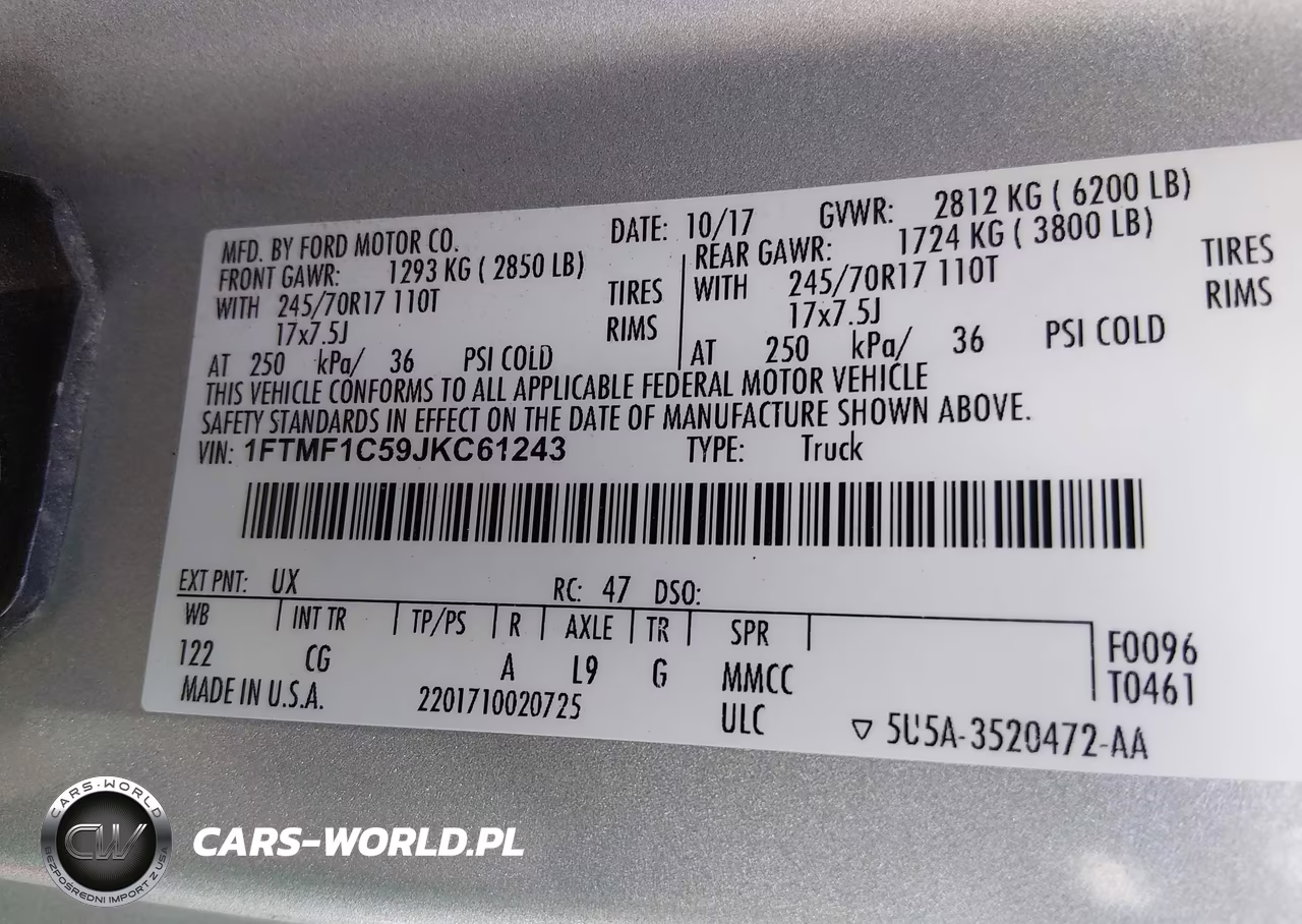 2018 Ford F-150 Xl VIN:1FTMF1C59JKC61243 - 9