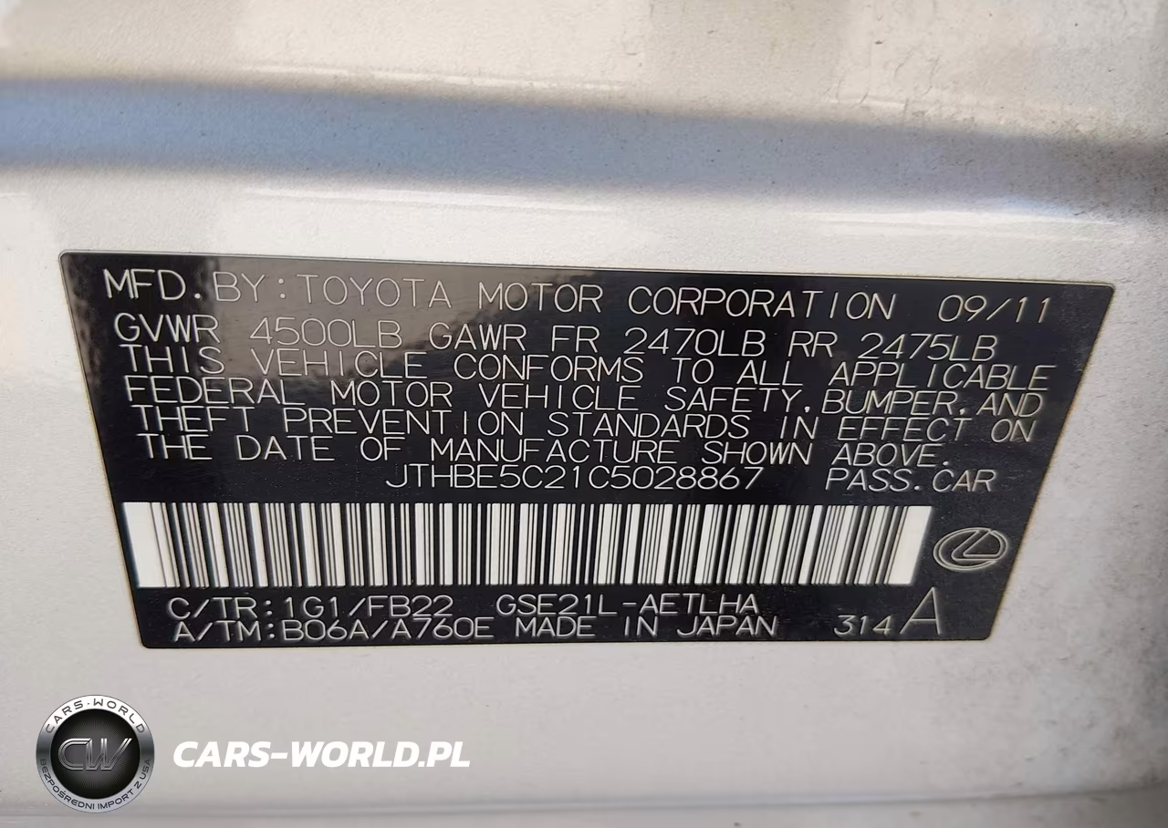 2012 Lexus Is 350 VIN:JTHBE5C21C5028867 - 9