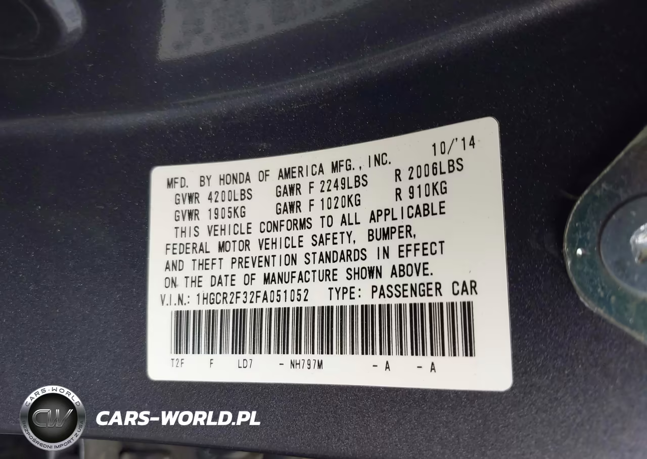 2015 Honda Accord Lx VIN:1HGCR2F32FA051052 - 9
