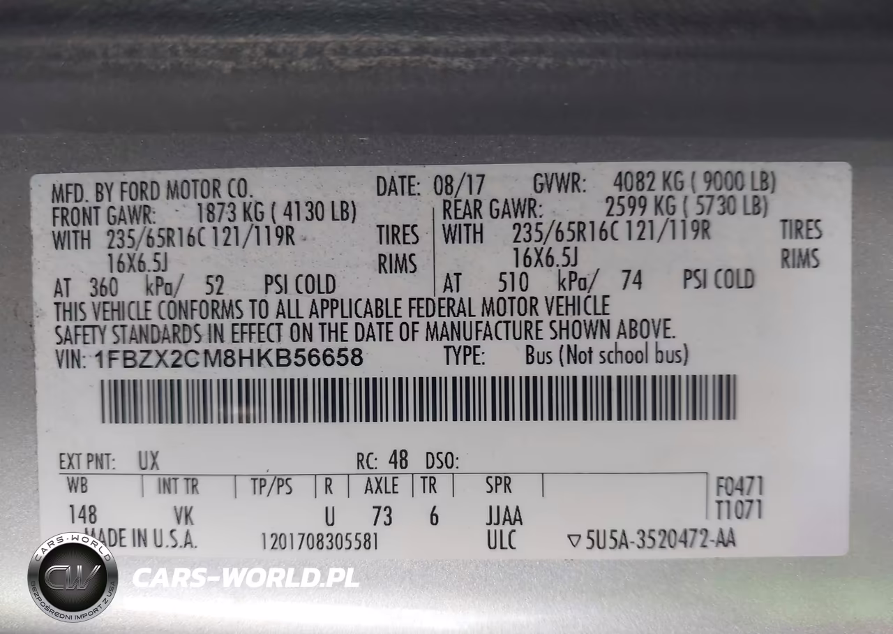 2017 Ford Transit-350 Xl VIN:1FBZX2CM8HKB56658 - 9