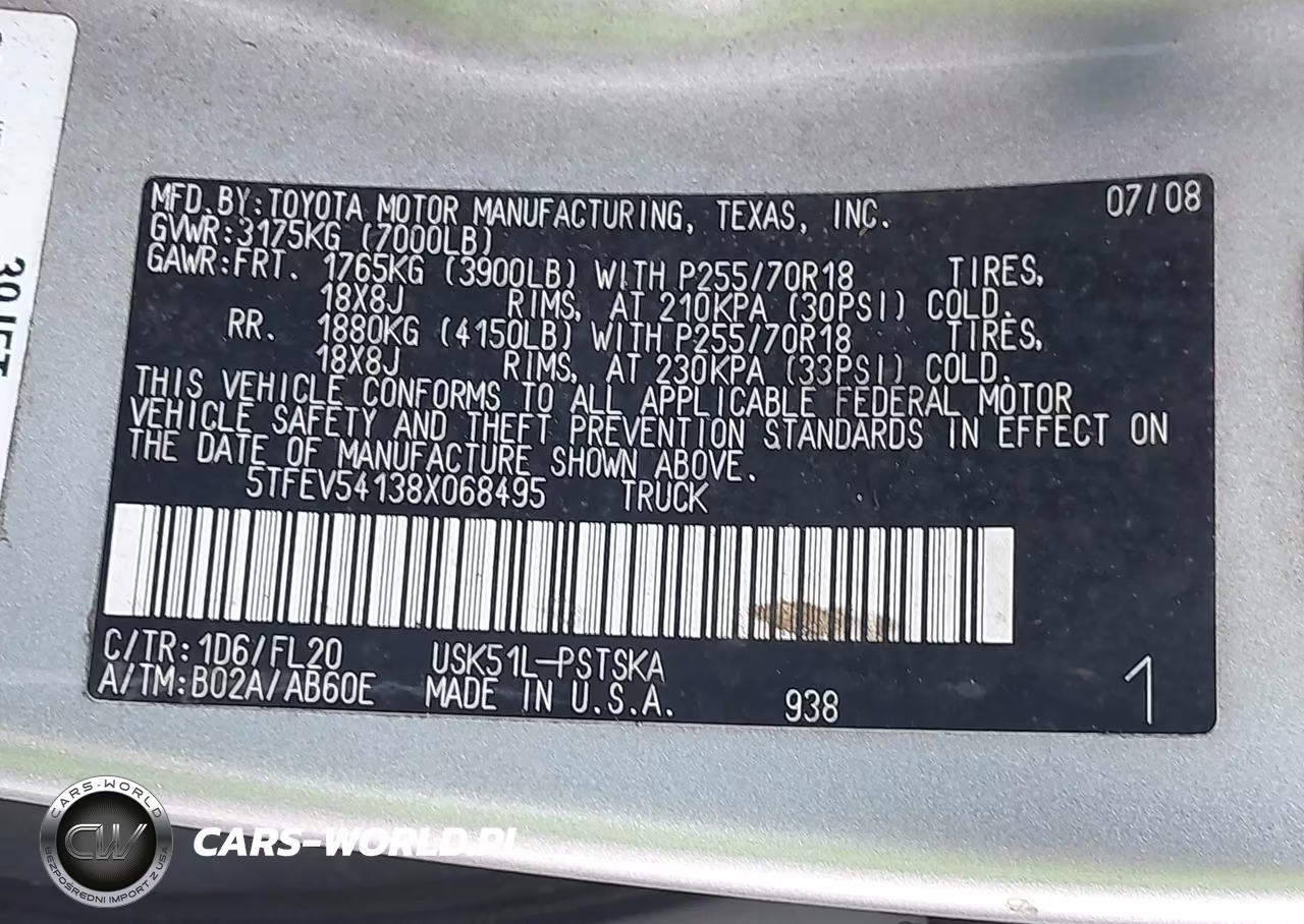 2008 Toyota Tundra Sr5 5.7L V8 VIN:5TFEV54138X068495 - 9