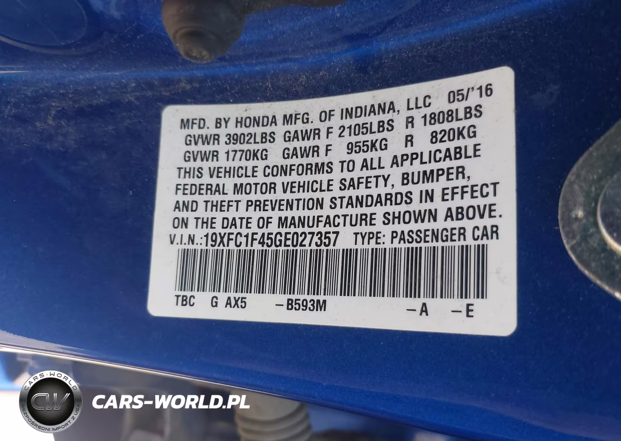 2016 Honda Civic Ex-T VIN:19XFC1F45GE027357 - 9