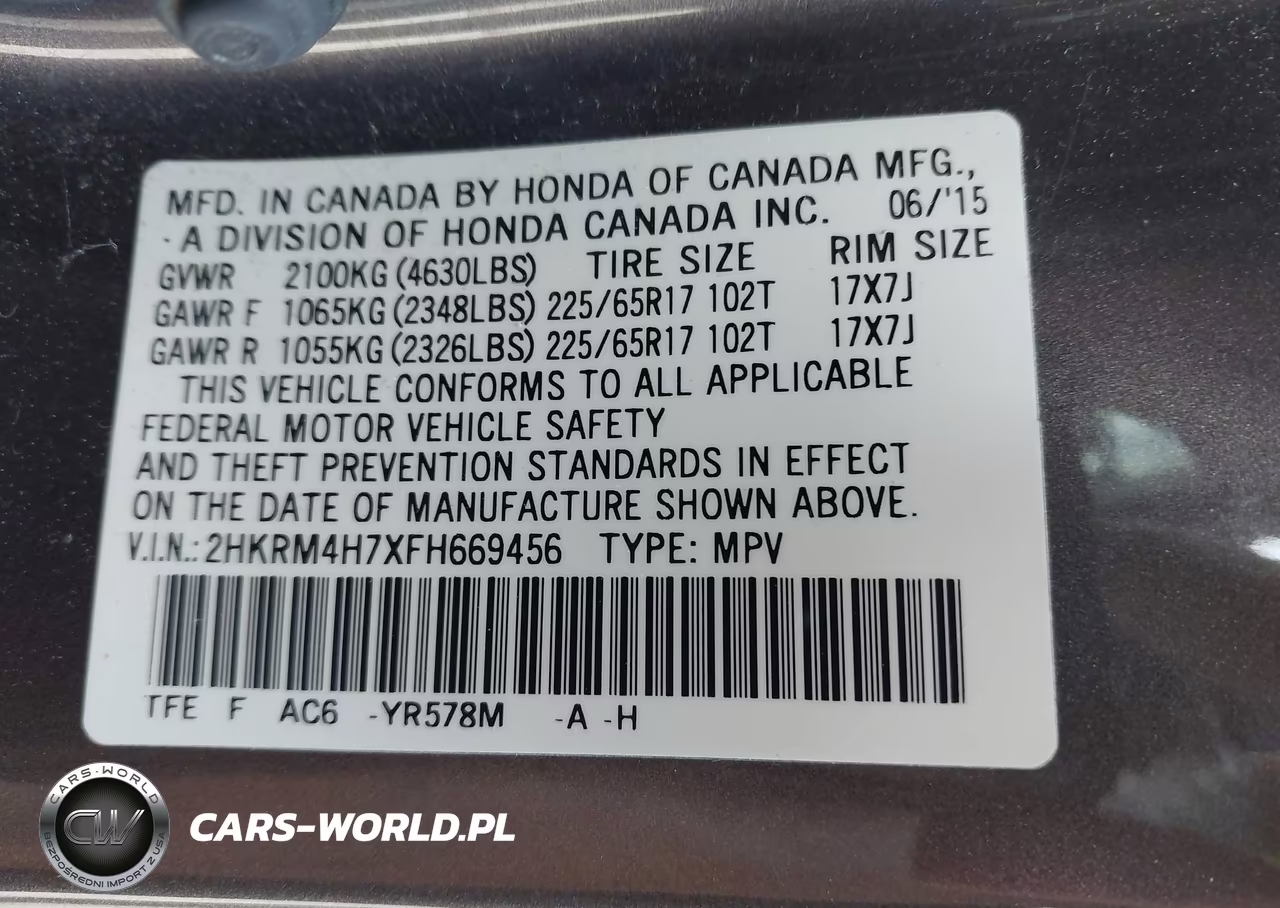 2015 Honda Cr-V Ex-L VIN:2HKRM4H7XFH669456 - 9