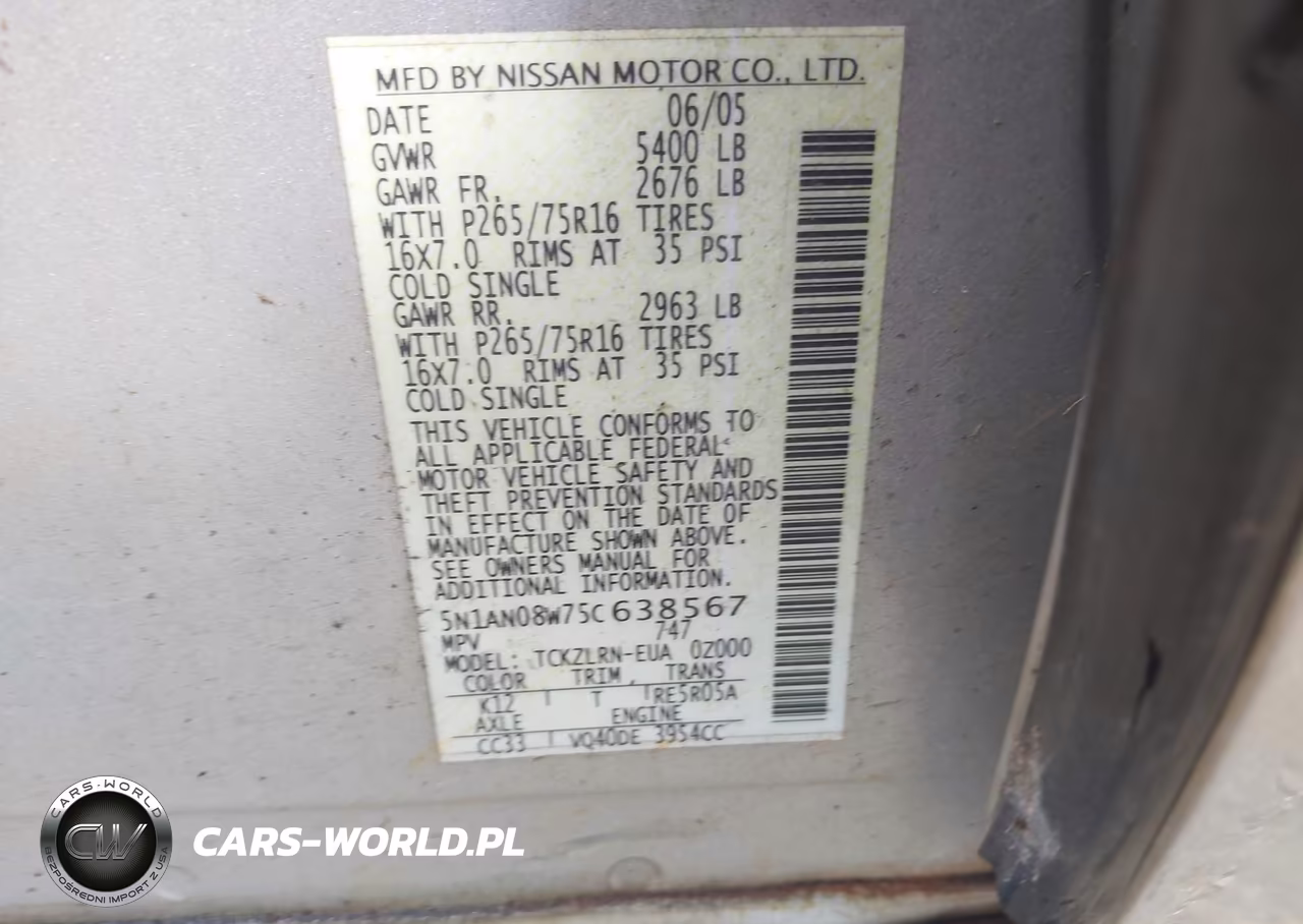 2005 Nissan Xterra Off Road VIN:5N1AN08W75C638567 - 9