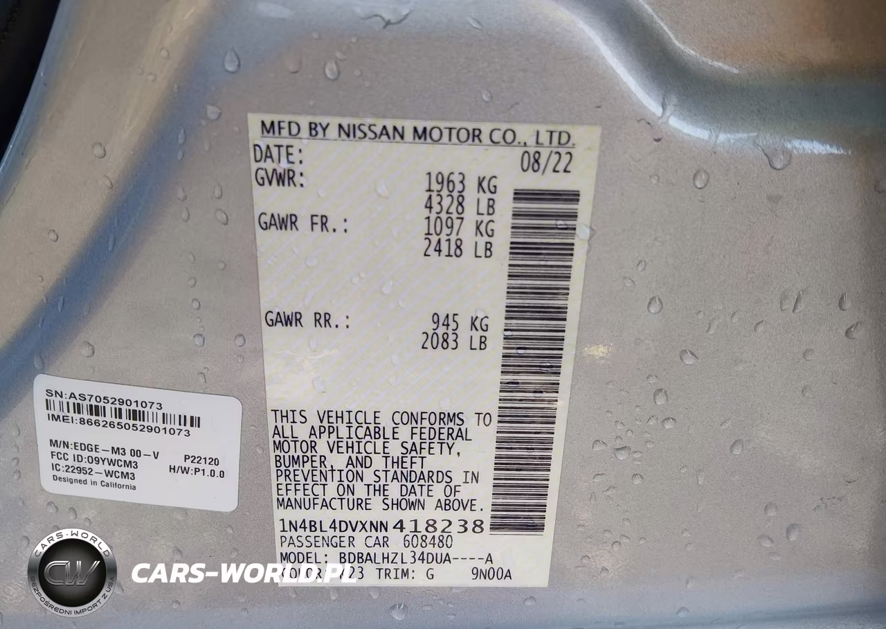 2022 Nissan Altima Sv Fwd VIN:1N4BL4DVXNN418238 - 9