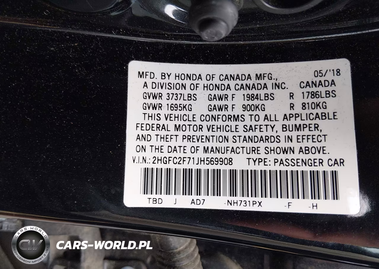 2018 Honda Civic Ex VIN:2HGFC2F71JH569908 - 9