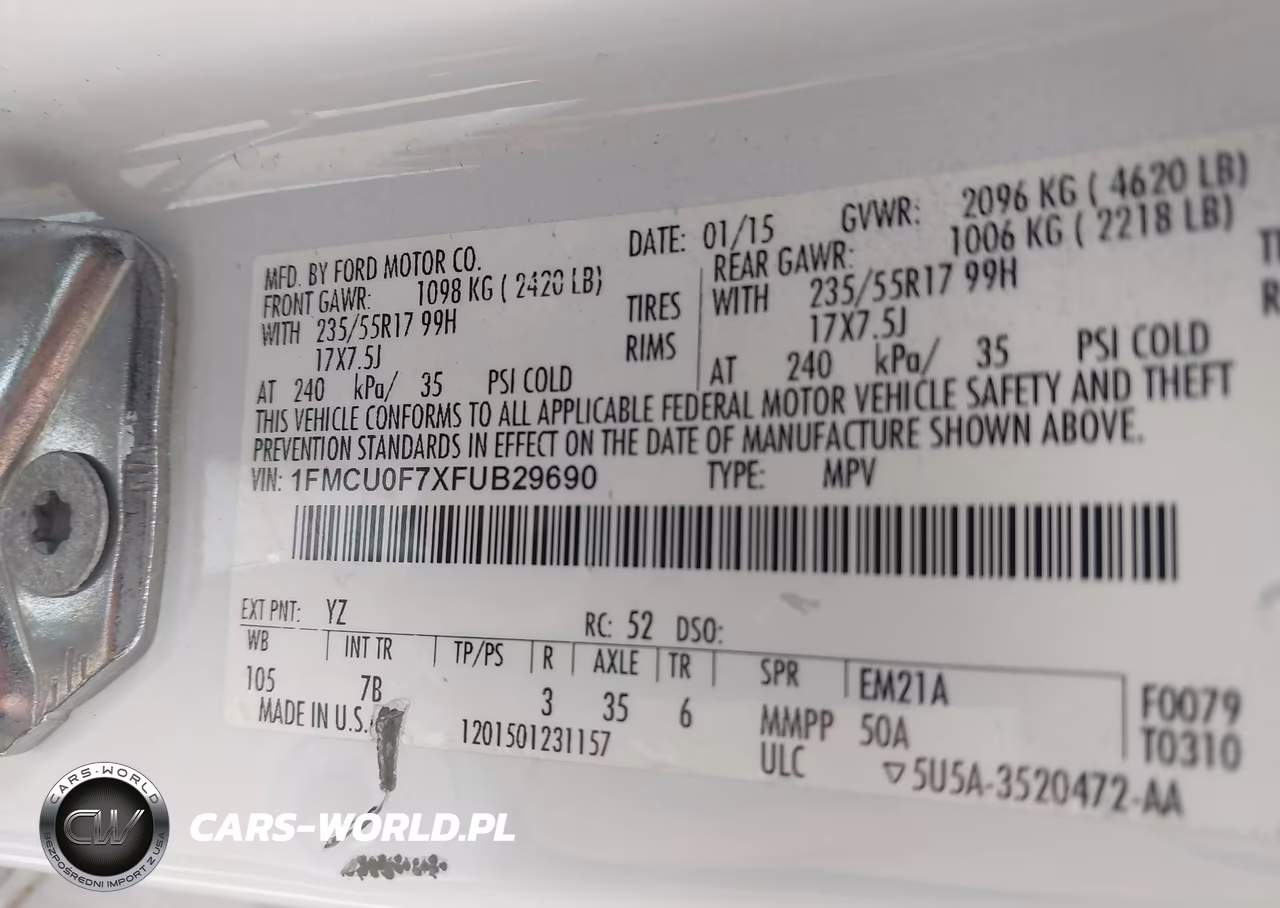 2015 Ford Escape S VIN:1FMCU0F7XFUB29690 - 9