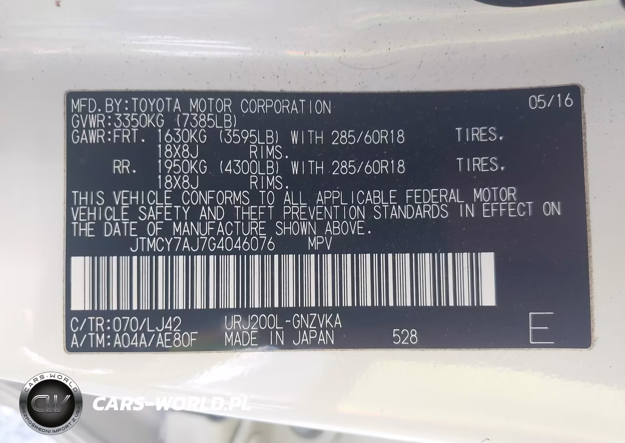 2016 Toyota Land Cruiser V8 VIN:JTMCY7AJ7G4046076 - 9