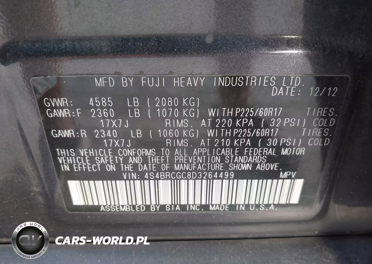 2013 Subaru Outback 2.5I Premium VIN:4S4BRCGC8D3264499 - 9