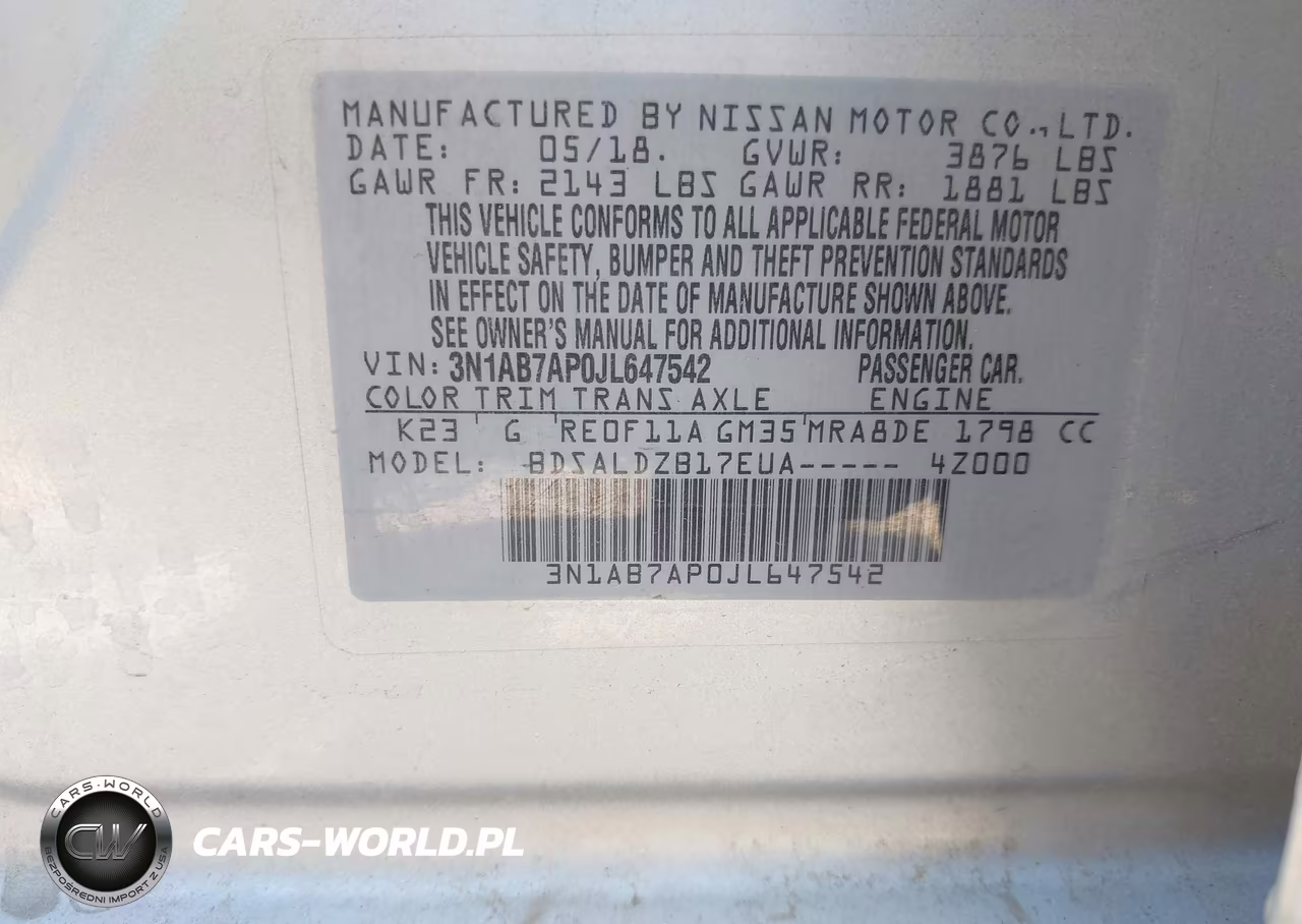 2018 Nissan Sentra Sv VIN:3N1AB7AP0JL647542 - 9