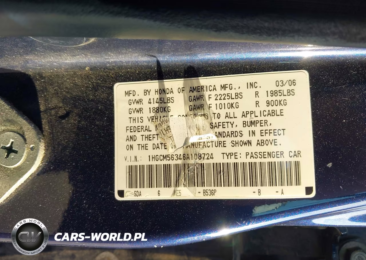 2006 Honda Accord 2.4 Se VIN:1HGCM56346A108724 - 9