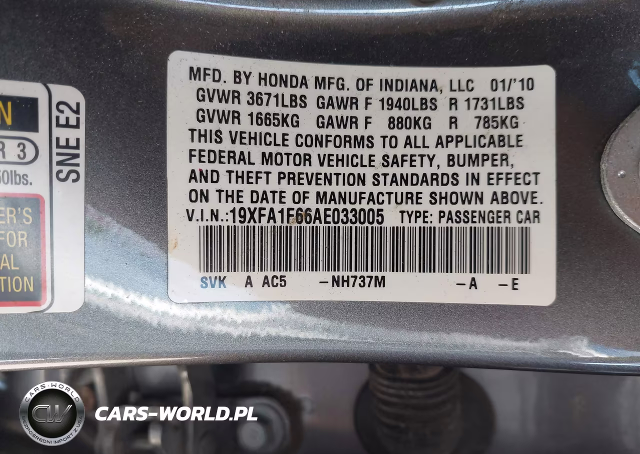 2010 Honda Civic Lx-S VIN:19XFA1F66AE033005 - 9