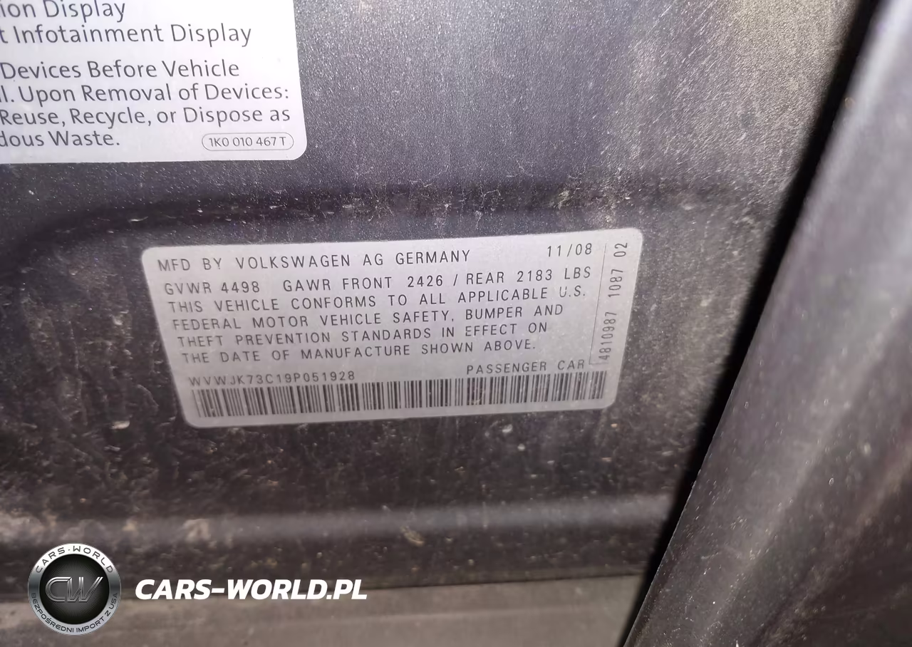 2009 Volkswagen Passat Komfort VIN:WVWJK73C19P051928 - 9