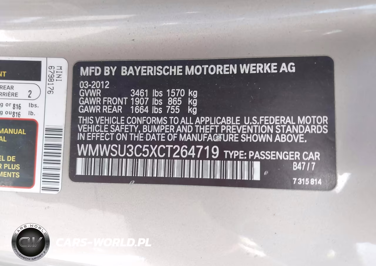 2012 Mini Cooper VIN:WMWSU3C5XCT264719 - 9