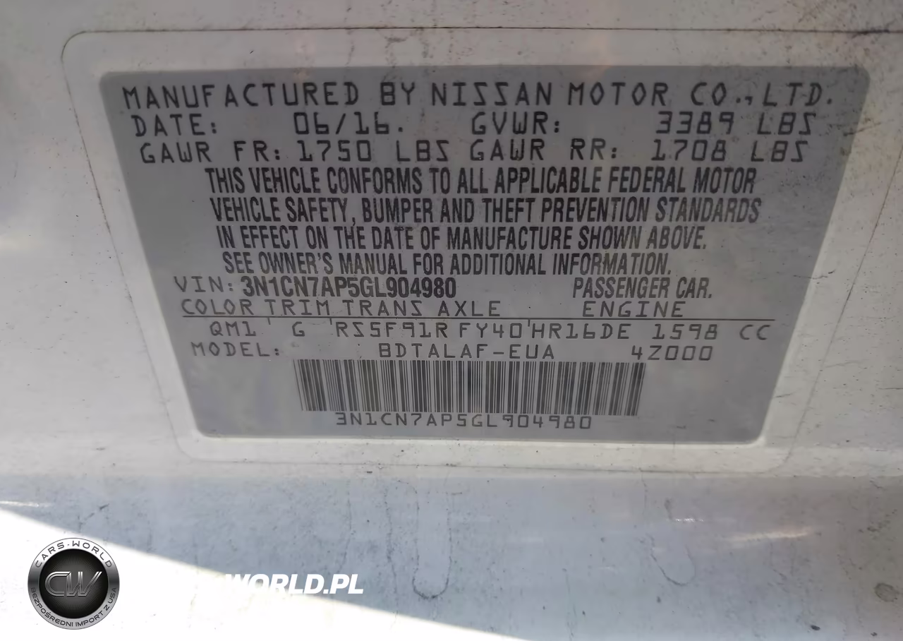 2016 Nissan Versa 1.6 S VIN:3N1CN7AP5GL904980 - 9