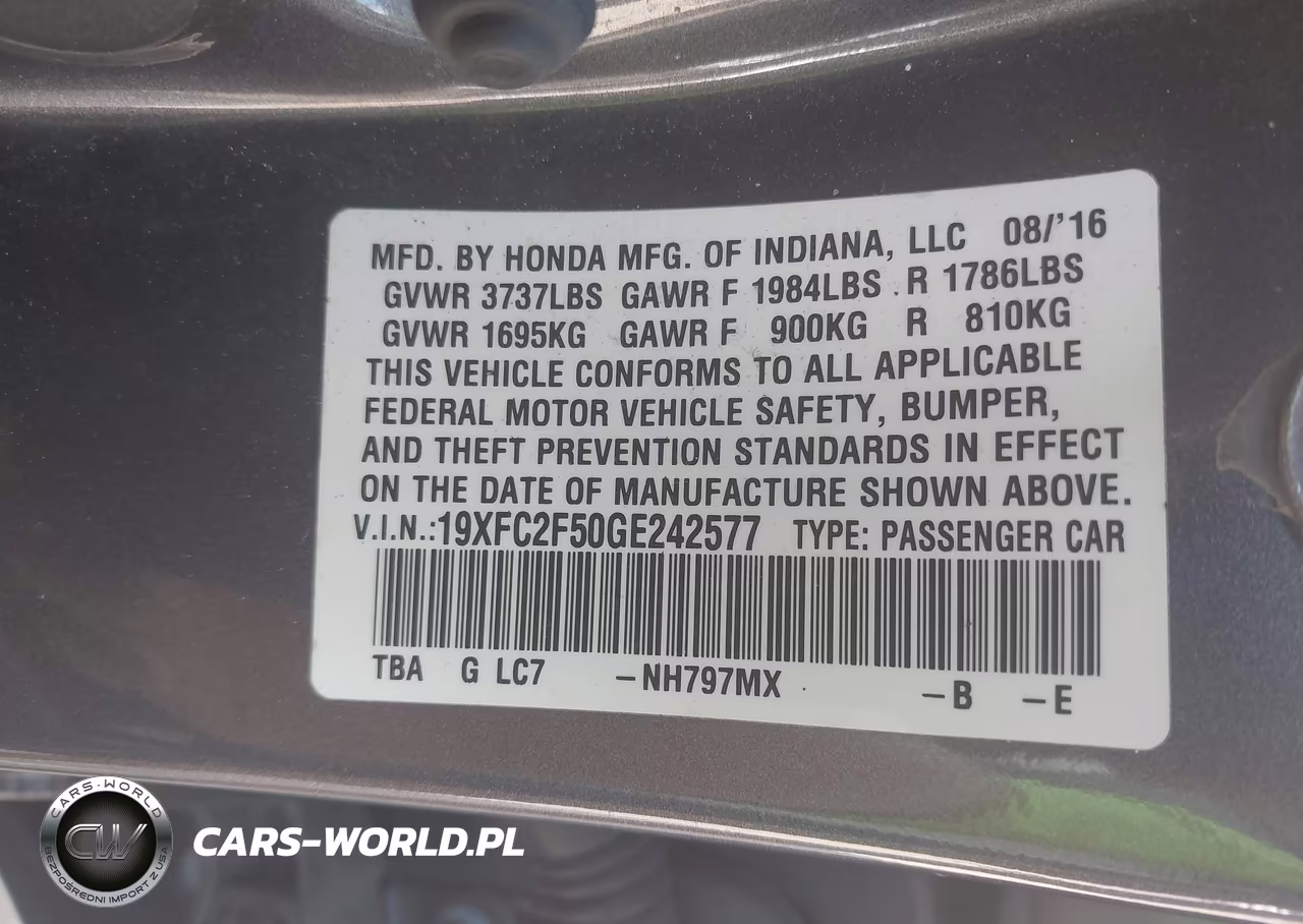 2016 Honda Civic Lx VIN:19XFC2F50GE242577 - 9