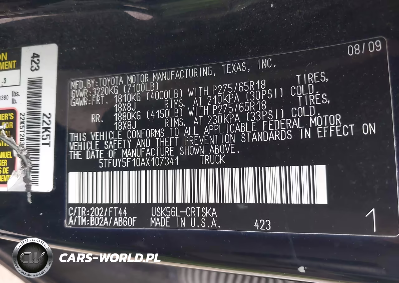 2010 Toyota Tundra Grade 5.7L V8 VIN:5TFUY5F10AX107341 - 9