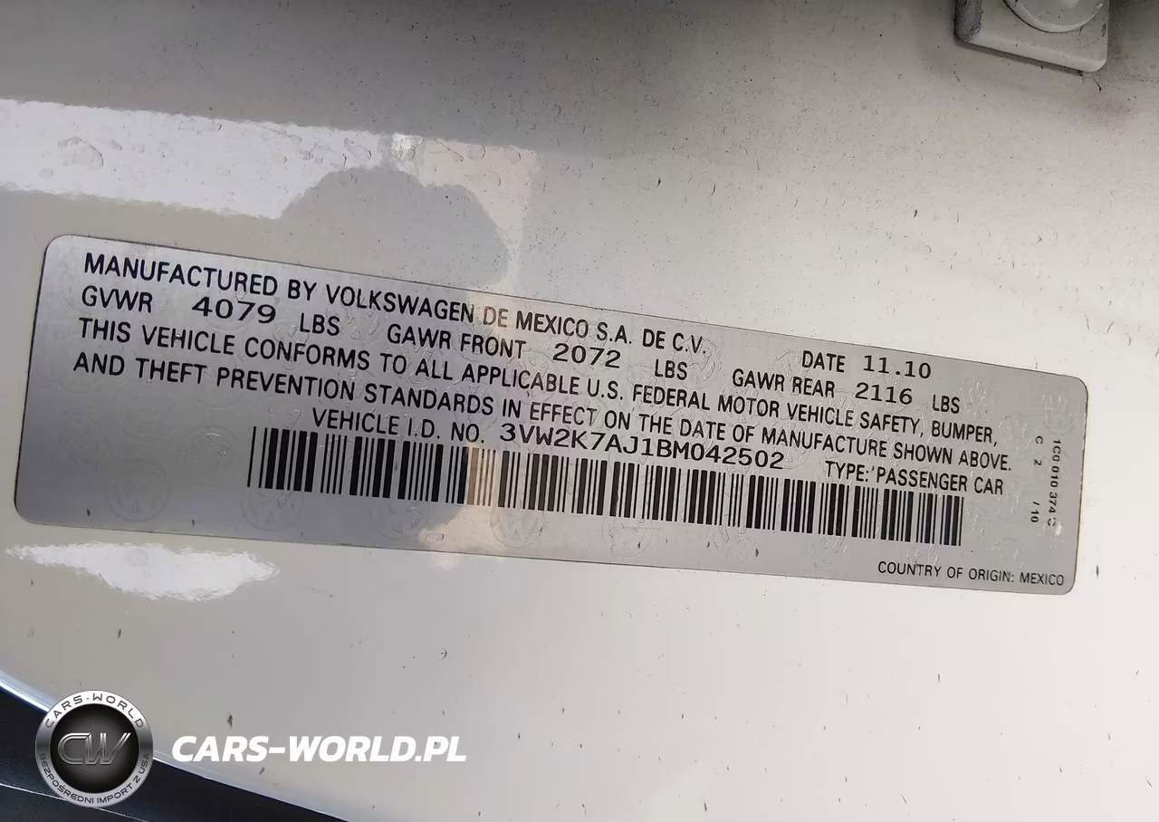 2011 Volkswagen Jetta 2.0L S VIN:3VW2K7AJ1BM042502 - 9