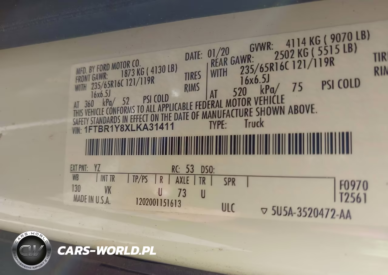 2020 Ford Transit-250 VIN:1FTBR1Y8XLKA31411 - 9