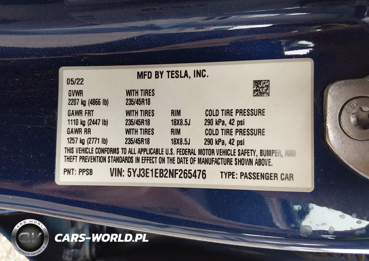 2022 Tesla Model 3 Long Range Dual Motor All-Wheel Drive VIN:5YJ3E1EB2NF265476 - 9