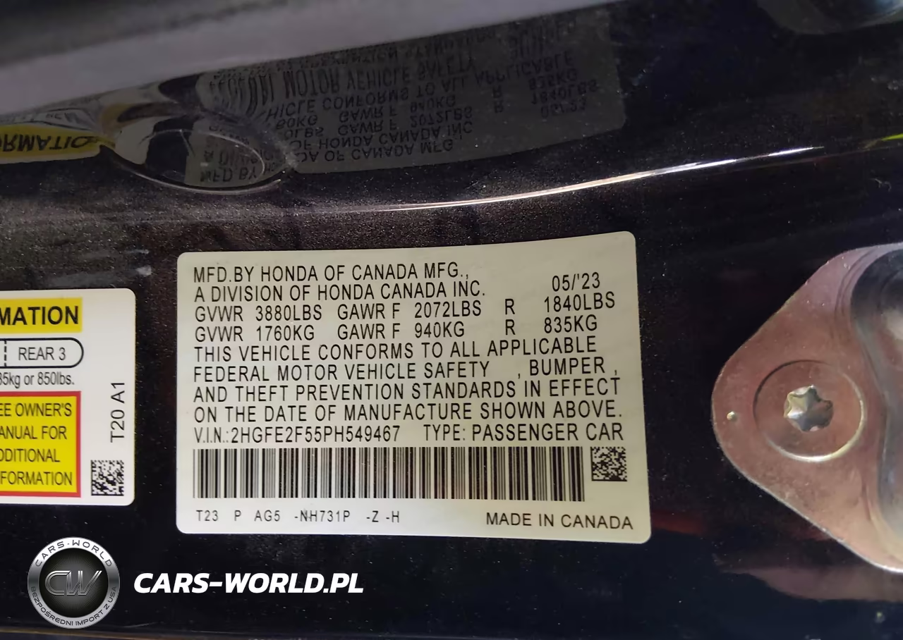 2023 Honda Civic Sport VIN:2HGFE2F55PH549467 - 9