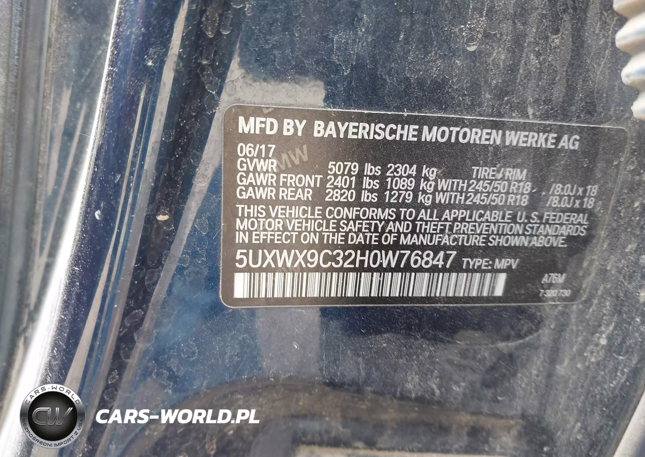 2017 BMW X3 xDrive28I VIN:5UXWX9C32H0W76847 - 9