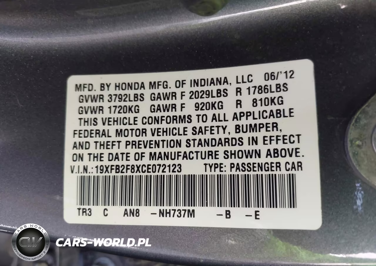2012 Honda Civic Ex VIN:19XFB2F8XCE072123 - 9