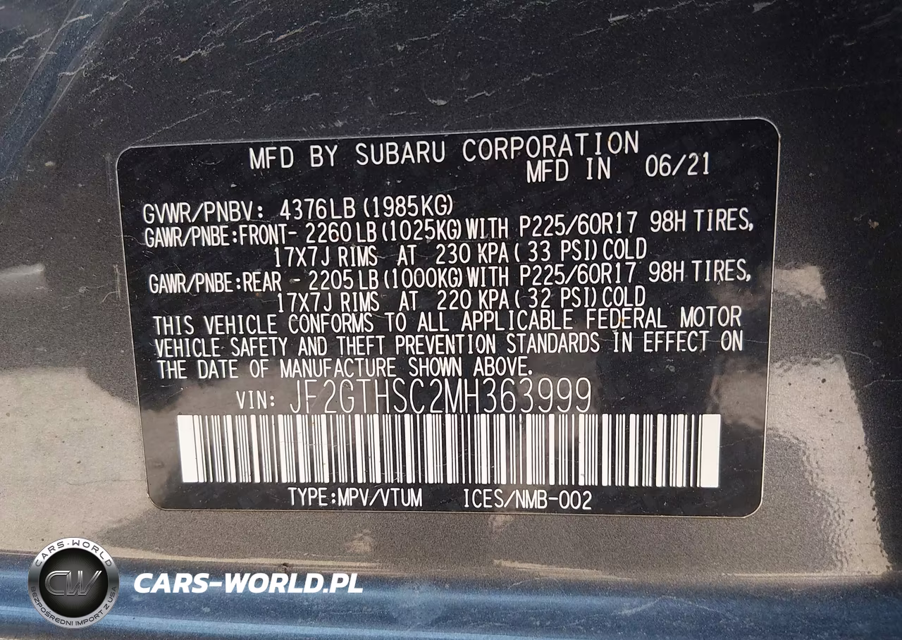 2021 Subaru Crosstrek Sport VIN:JF2GTHSC2MH363999 - 9