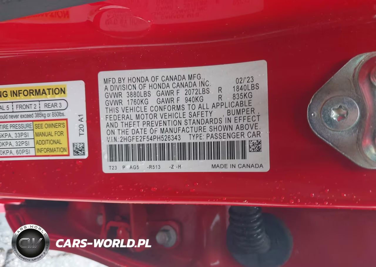 2023 Honda Civic Sport VIN:2HGFE2F54PH526343 - 9