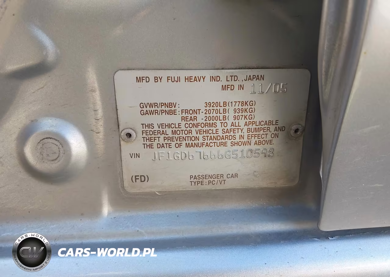 2006 Subaru Impreza 2.5I VIN:JF1GD67666G510598 - 9
