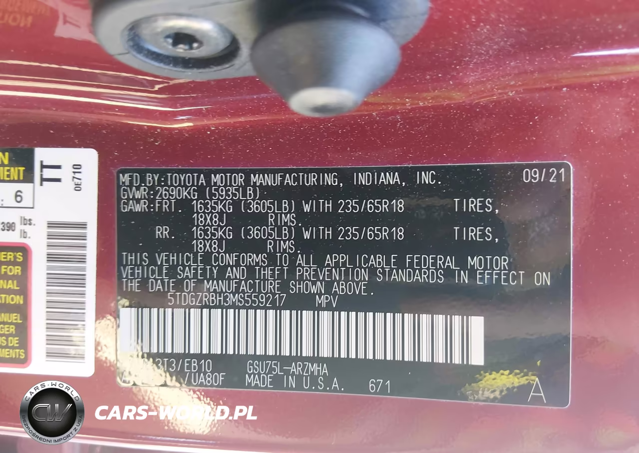 2021 Toyota Highlander Xle VIN:5TDGZRBH3MS559217 - 9
