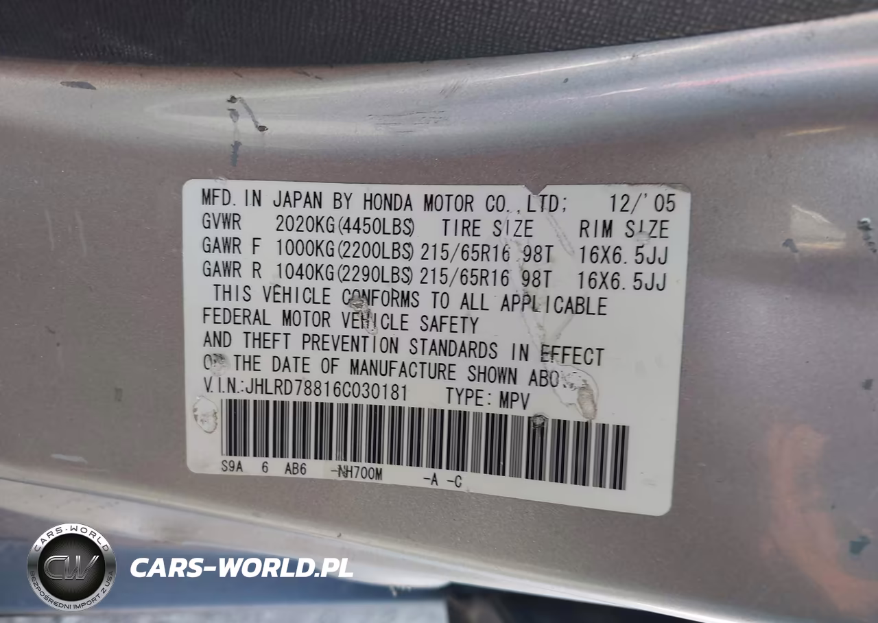 2006 Honda Cr-V Ex VIN:JHLRD78816C030181 - 9