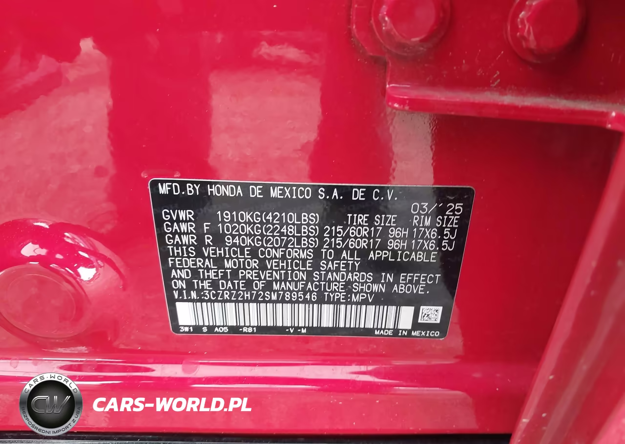 2025 Honda Hr-V Awd Ex-L VIN:3CZRZ2H72SM789546 - 9