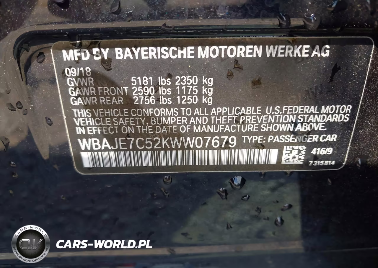 2019 BMW 540I xDrive VIN:WBAJE7C52KWW07679 - 9