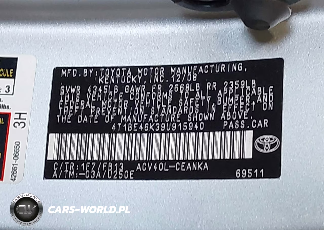 2009 Toyota Camry Le VIN:4T1BE46K39U915940 - 9