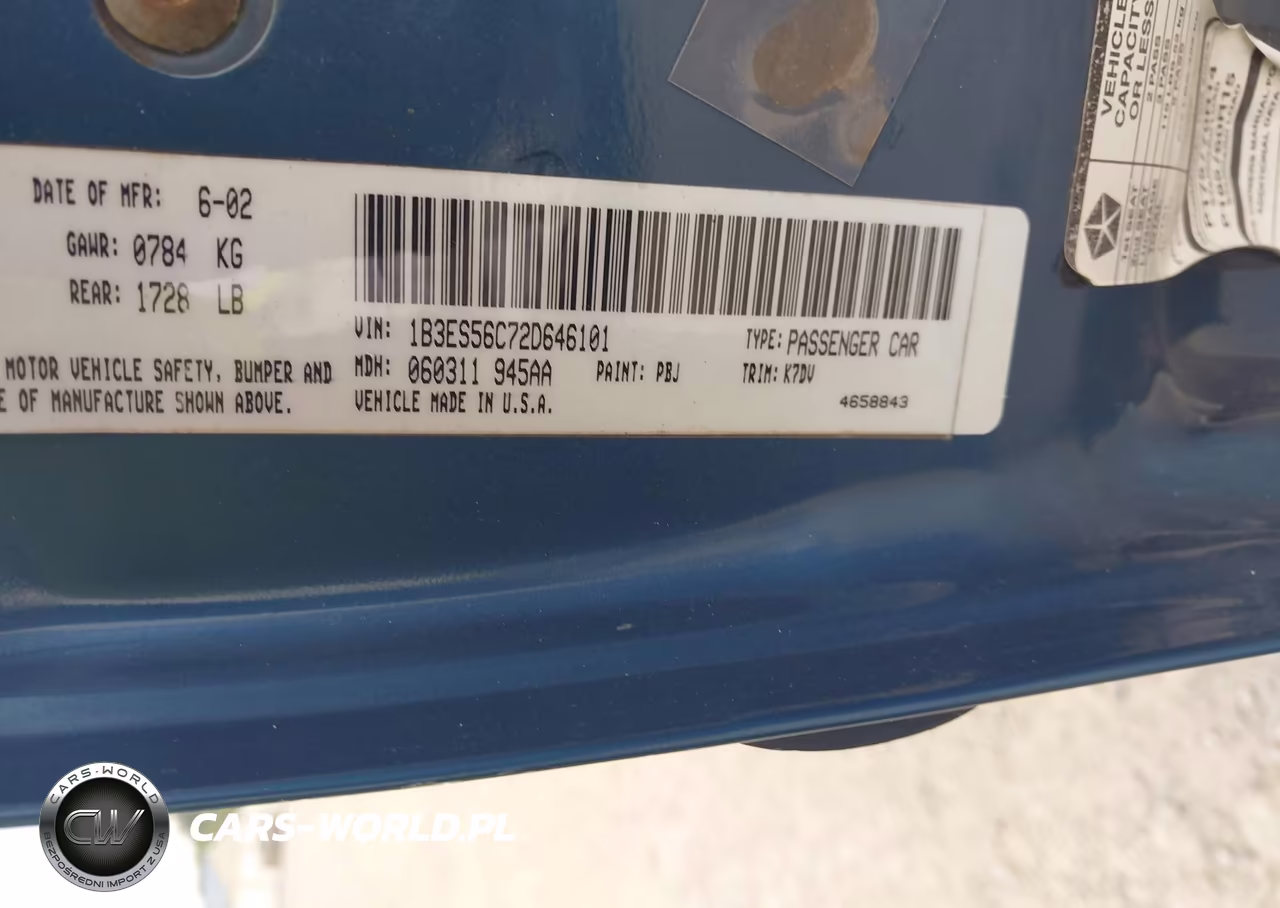 2002 Dodge Neon Sxt VIN:1B3ES56C72D646101 - 9