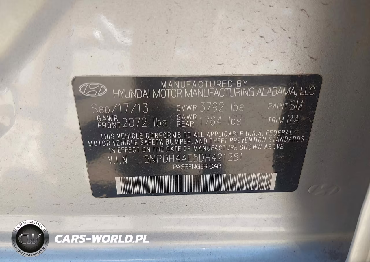 2013 Hyundai Elantra Gls VIN:5NPDH4AE5DH421281 - 9
