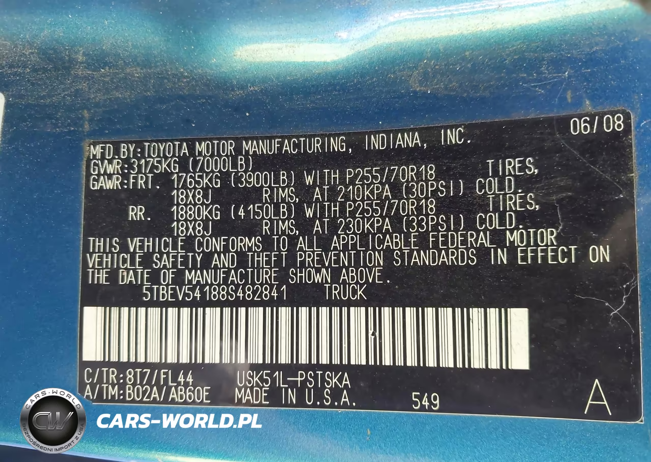 2008 Toyota Tundra Sr5 5.7L V8 VIN:5TBEV54188S482841 - 9