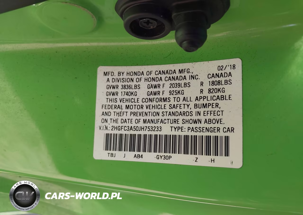 2018 Honda Civic Si VIN:2HGFC3A50JH753233 - 9