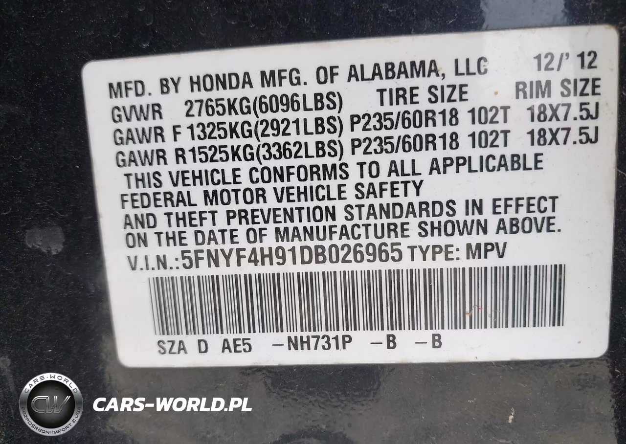2013 Honda Pilot Touring VIN:5FNYF4H91DB026965 - 9