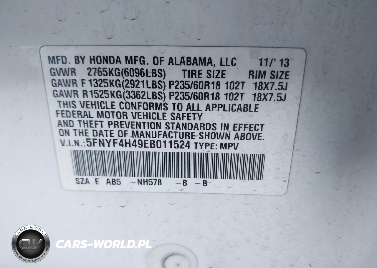 2014 Honda Pilot Ex VIN:5FNYF4H49EB011524 - 9