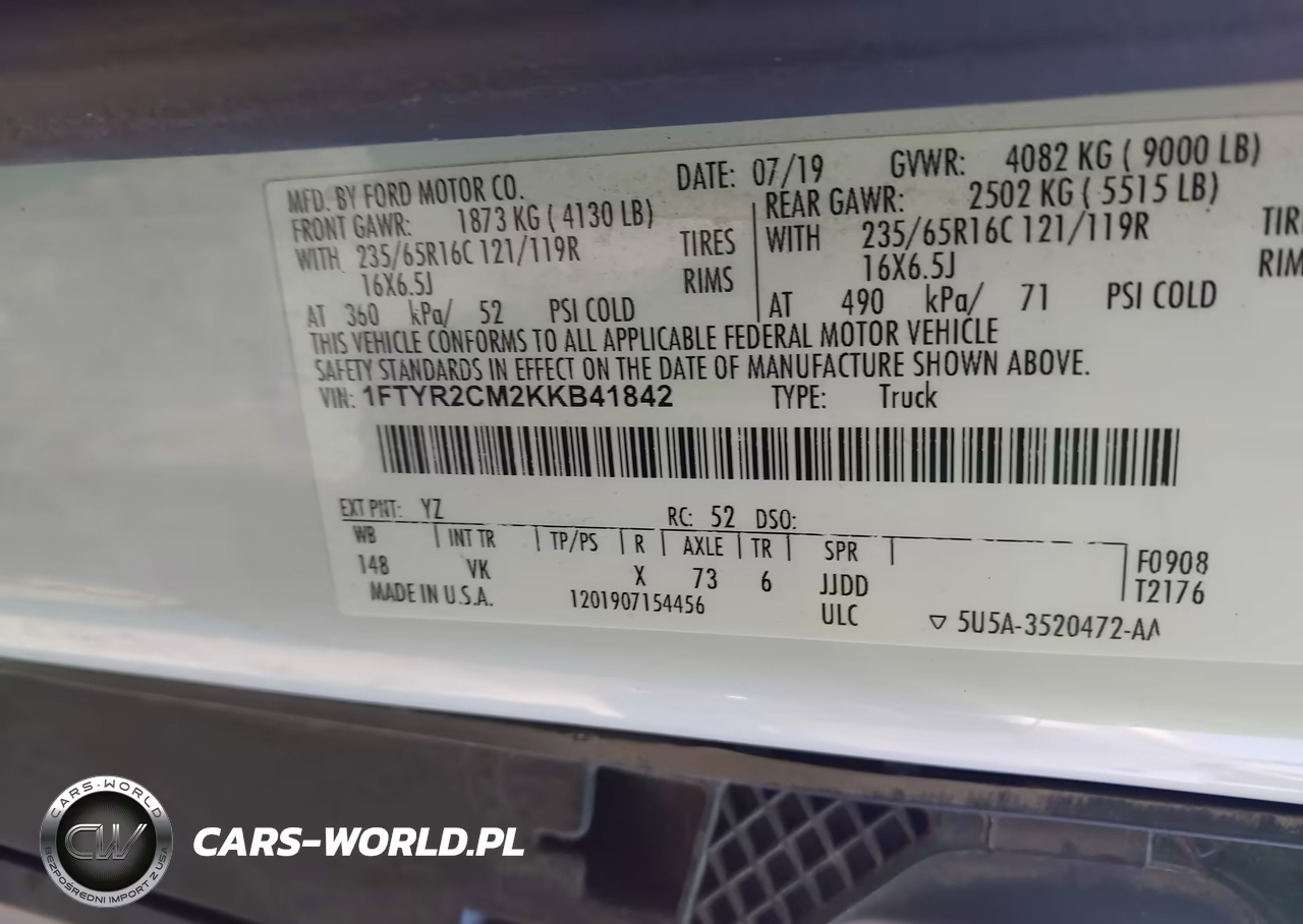 2019 Ford Transit-250 VIN:1FTYR2CM2KKB41842 - 9