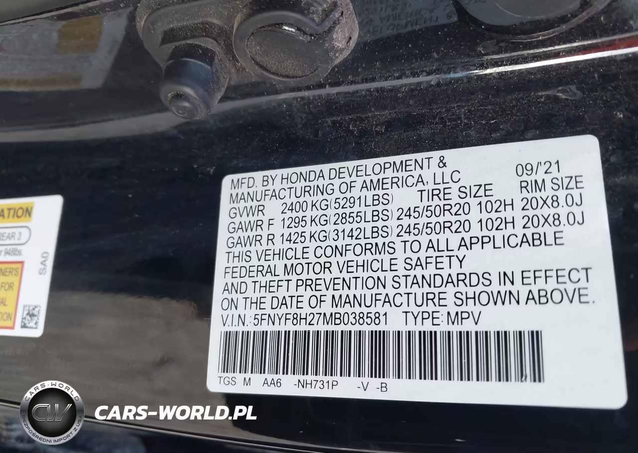 2021 Honda Passport Awd Sport VIN:5FNYF8H27MB038581 - 9
