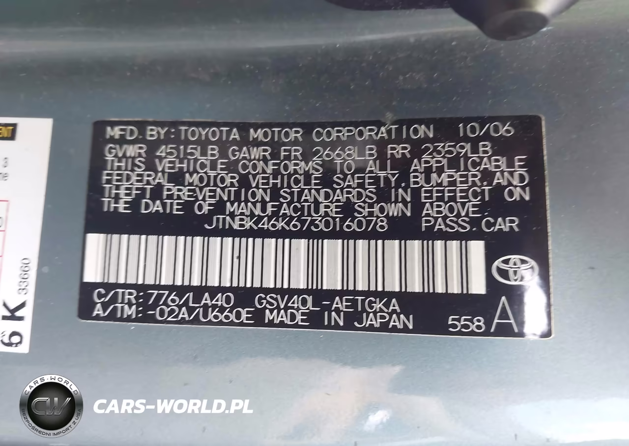 2007 Toyota Camry Xle V6 VIN:JTNBK46K673016078 - 9